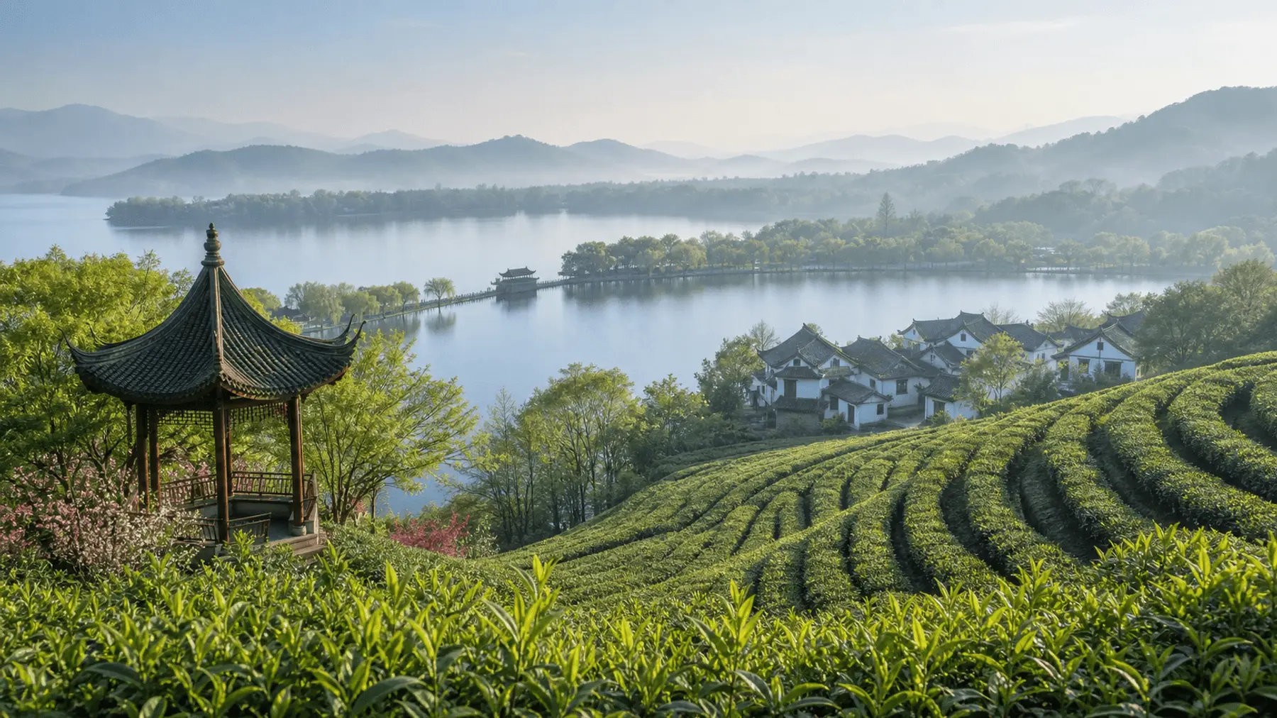 hangzhou west lake tea fields